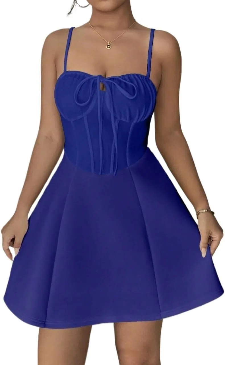 Женское коктейльное платье на тонких бретелях с открытой спиной, Navy Blue