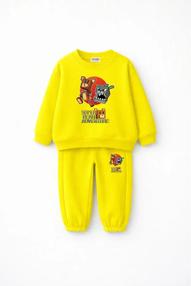 Детский комплект свитшота и брюк с принтом Super Bear Adventure Fasardi, Lemon Yellow