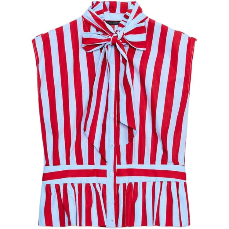 Женская рубашка с полосками и стоячим воротником ZARA, Red Stripes