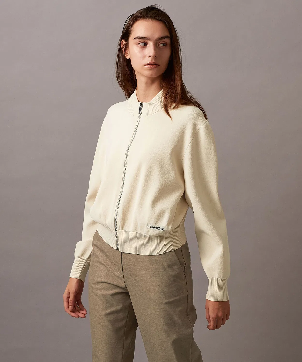 Женский джемпер Calvin Klein, Half Milano Rib Zip Bomber Jacket, Айвори