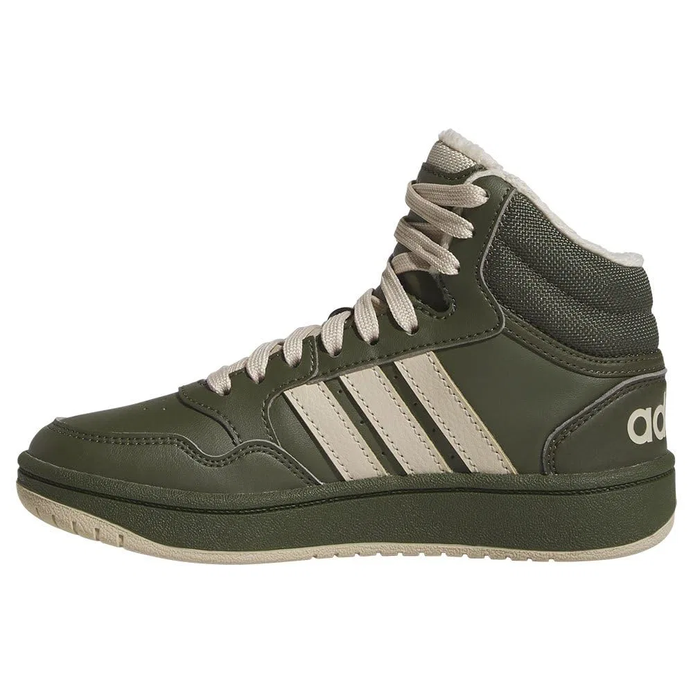 Детские кроссовки для мальчиков и девочек на шнуровке Hoops Mid 3.0 Kids Adidas, Night Cargo Clay Brown Core Black — фото 4