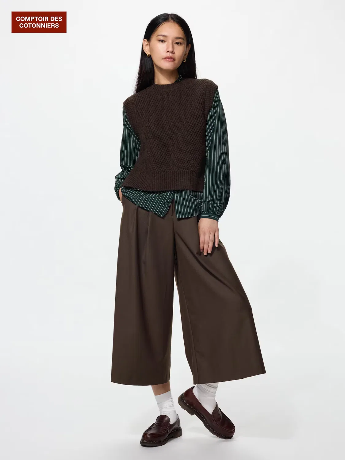 Кюлоты Uniqlo, шерстяные смесовые, темно-коричневый