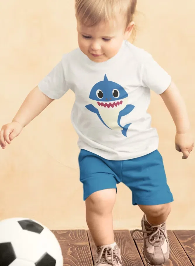 Футболка детская с принтом Baby Shark Zoom, белый — фото 2