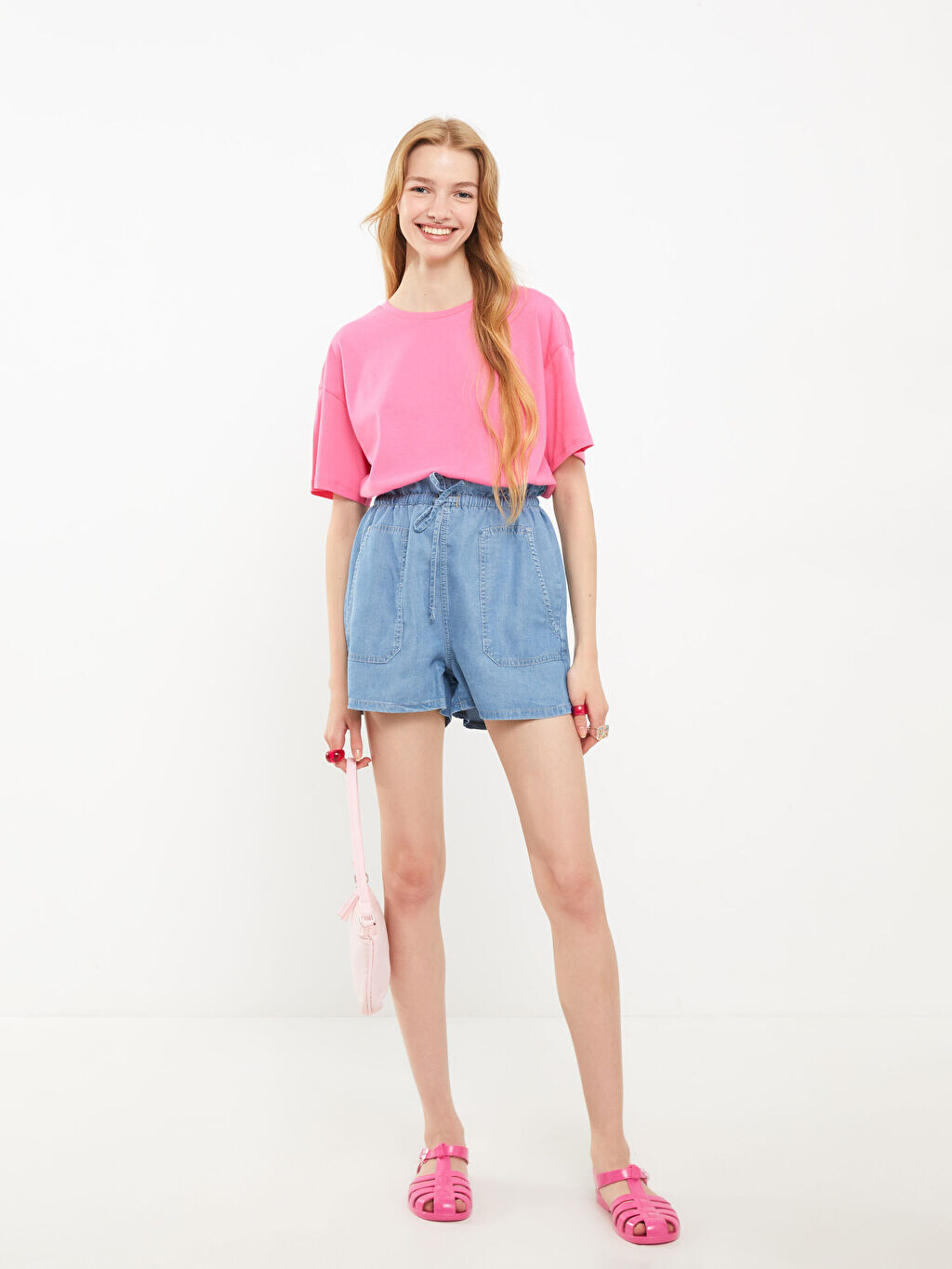 

Женские джинсовые шорты с высокой талией и прямым карманом LCW Jeans