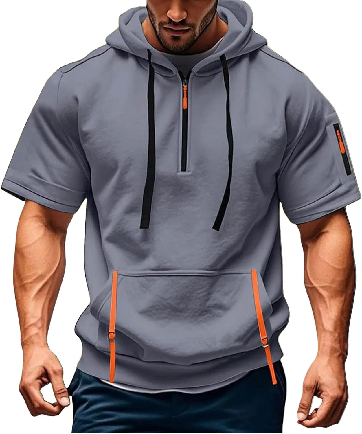 Мужская slim fit футболка с zip-застежкой, Grey