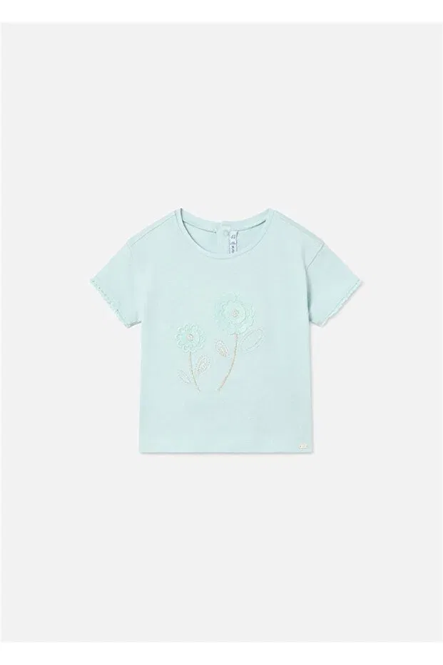 Детская футболка для девочек с вышивкой с коротким рукавом Mayoral, Turquoise