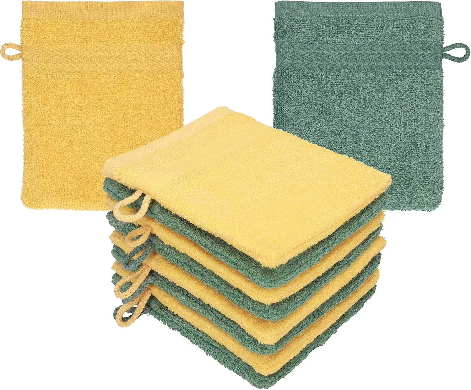 Набор мочалок для лица 10 шт, Betz, хлопок, 16 x 21 см, Honey Yellow & Fir Green