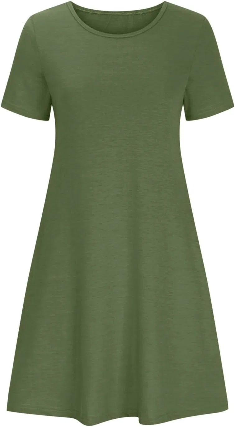Женское летнее мини-платье с карманами Basic, Army Green — фото 4