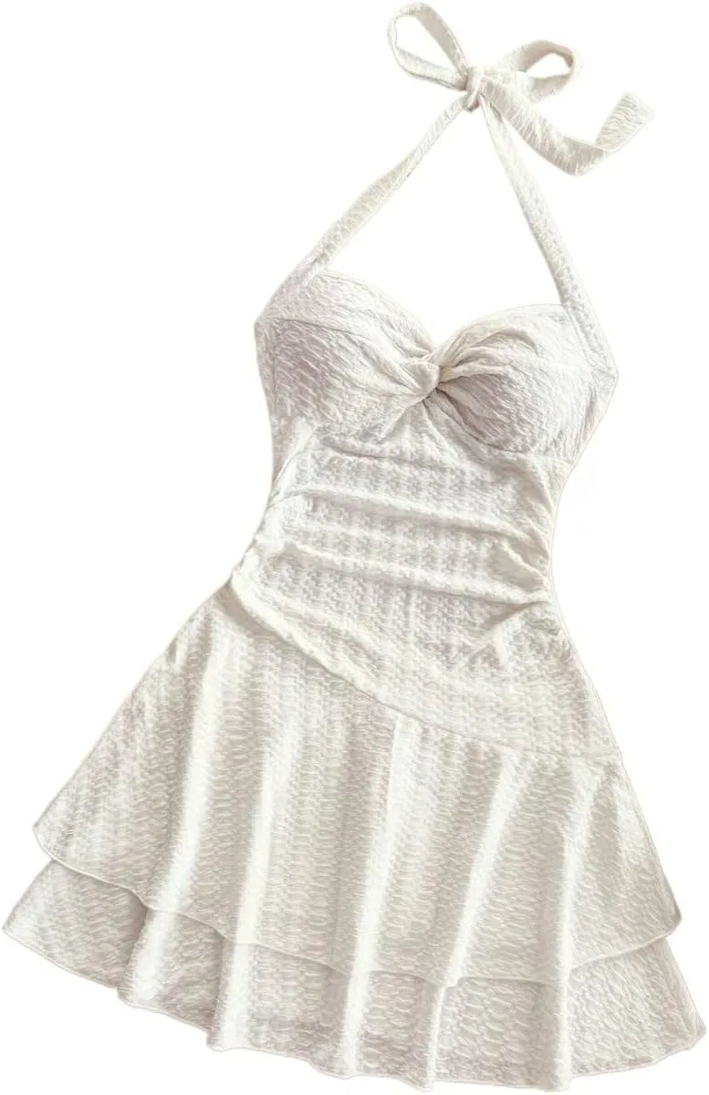 Женское летнее ками-платье с завязками на шее Twisted Waist, White — фото 4
