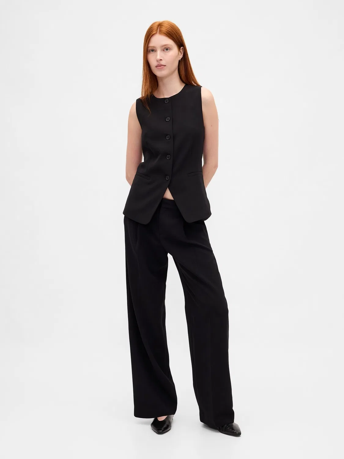 Брюки с заниженной талией Gap Black 365, черные — фото 3