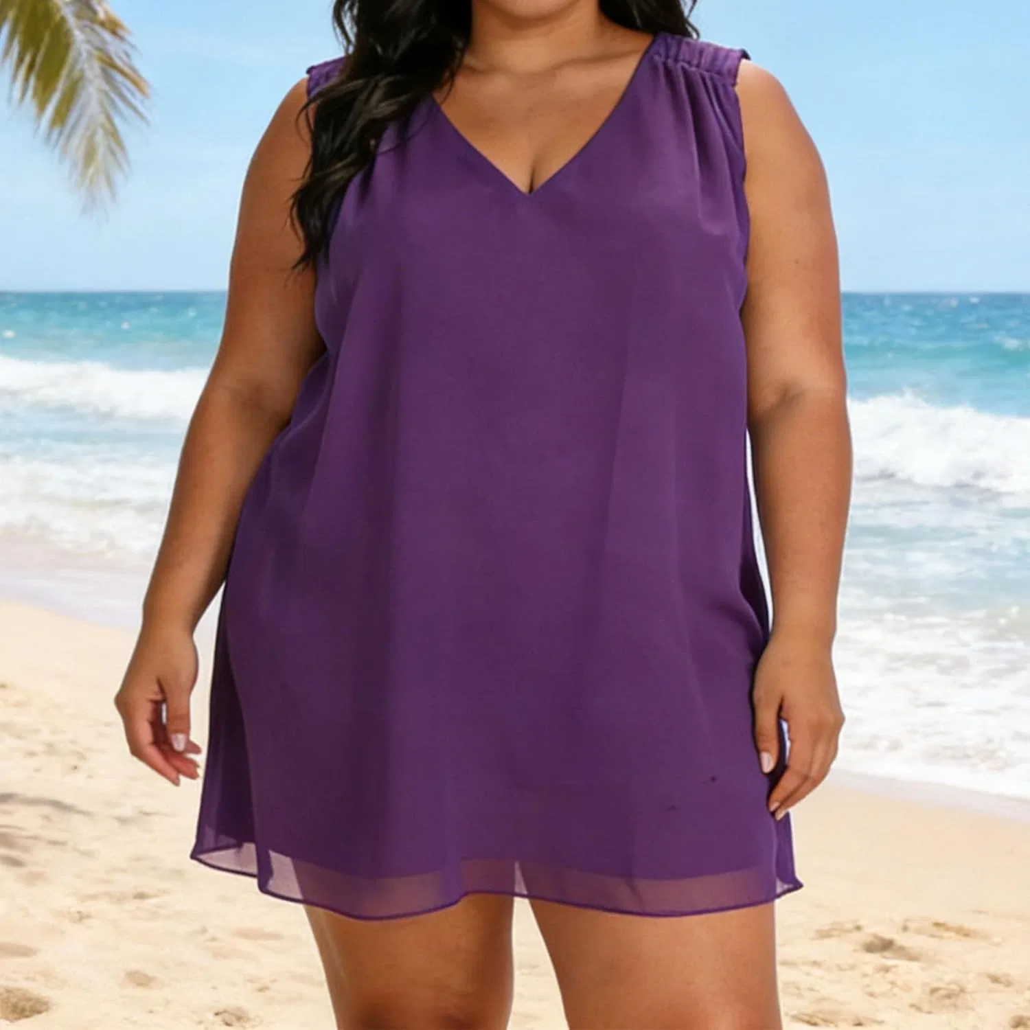 Женское пляжное платье-сарафан на бретелях Plus Size, Purple — фото 2