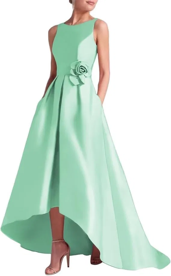 Женское атласное платье с 3D цветами V-образным вырезом, Mint Green