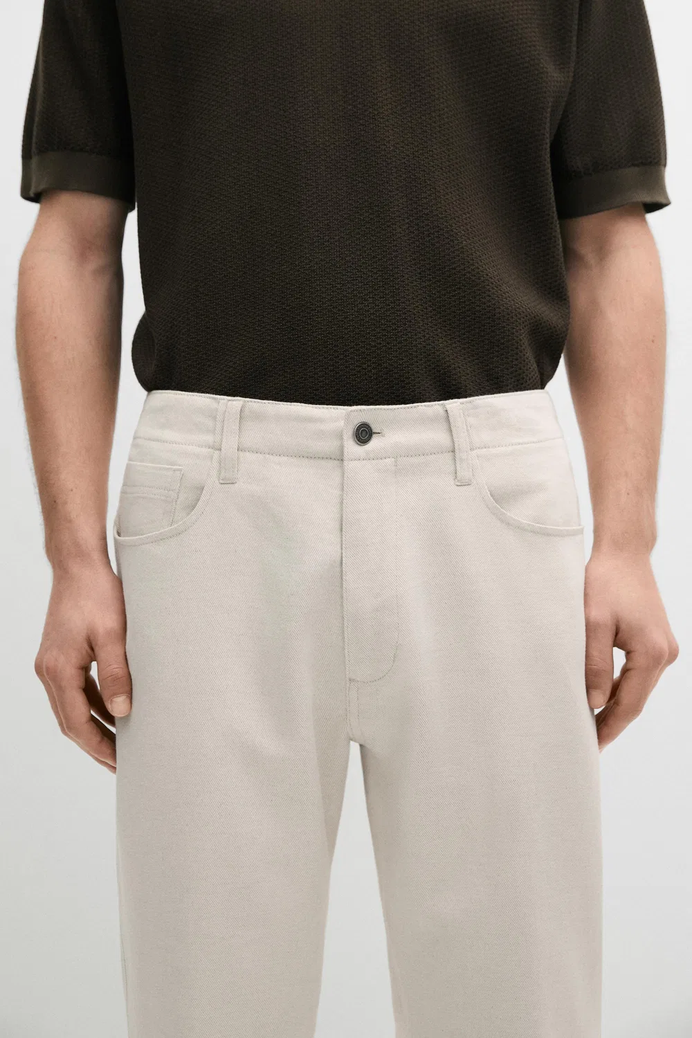 Джинсы зауженного кроя из хлопка и льна Massimo Dutti, кремовый — фото 4