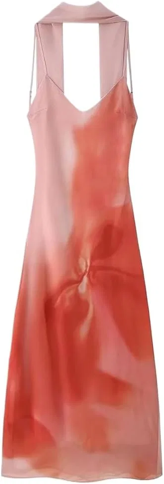 Женское повседневное платье с V-образным вырезом, A-силуэт, Ankle Length, Tie Dye, Pic Color