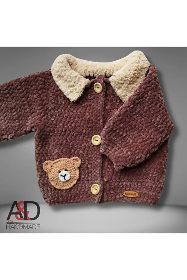 Детский кардиган из вельвета с длинным рукавом A&D Handmade, Koyukahve — фото 3