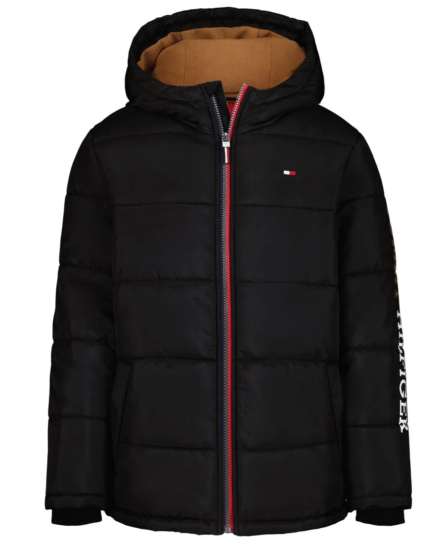 Куртка-пуховик с капюшоном, с принтом Tommy Hilfiger, Black