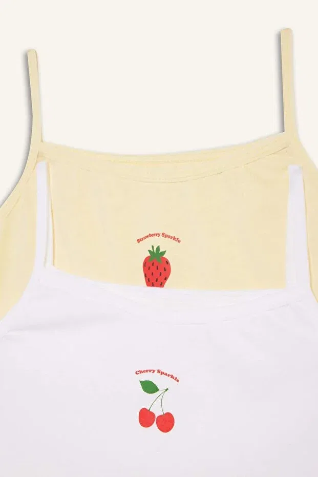 Детское хлопковое безрукавное белье для девочек Fruit Patterned 2-Piece Undershirt Defacto, White-Wt34 — фото 4