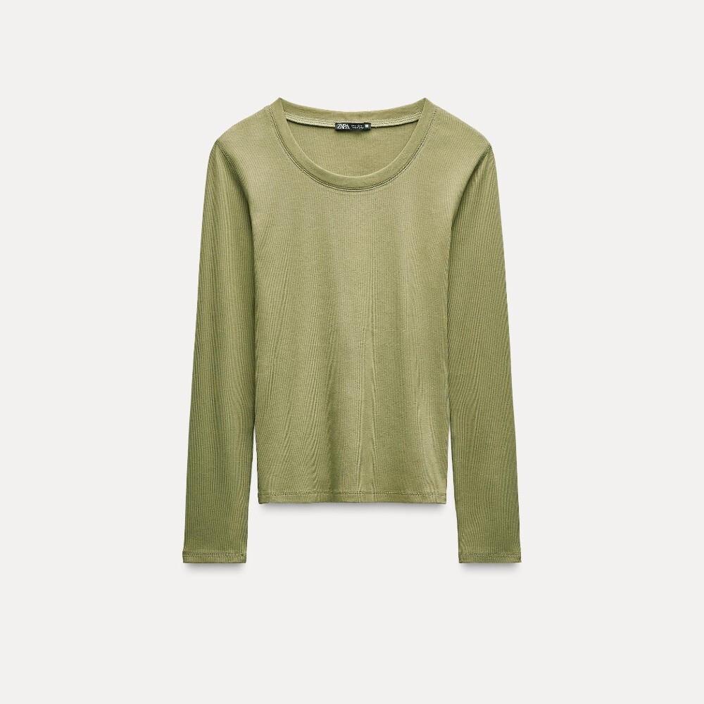 

Лонгслив Zara Ribbed Long Sleeve, светло-зеленый