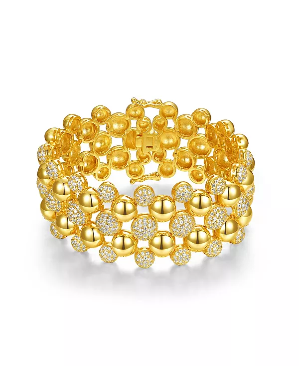 

Браслет-Сетка с французским медальоном и кубическими цирконами, покрытый золотом 14 карат Rachel Glauber, gold