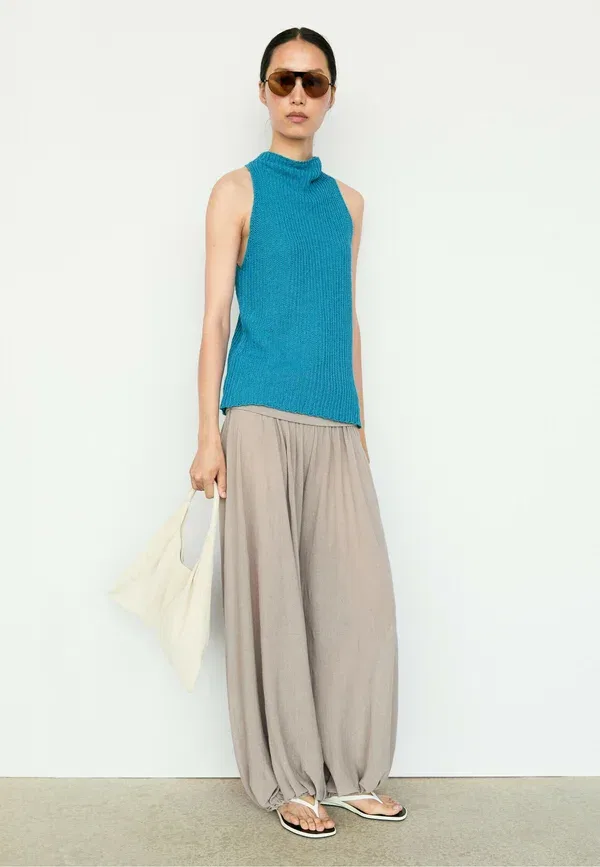 Топ вязаный из льна Top Massimo Dutti, бирюзовый — фото 2
