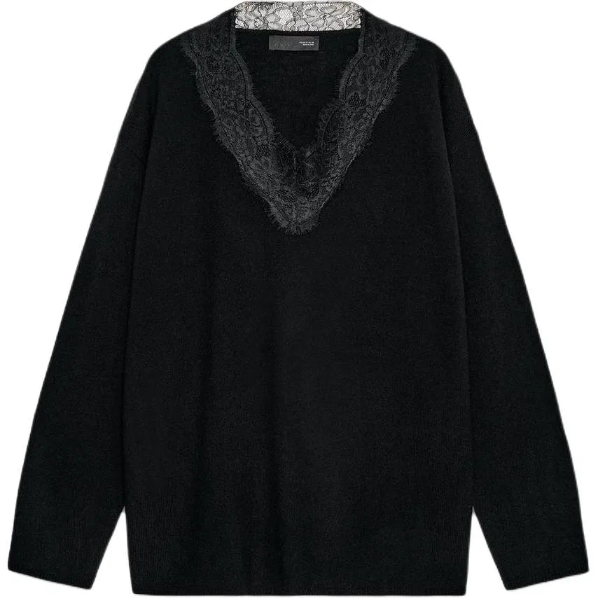 Женский вязаный топ с V-образным вырезом, ZARA, Black