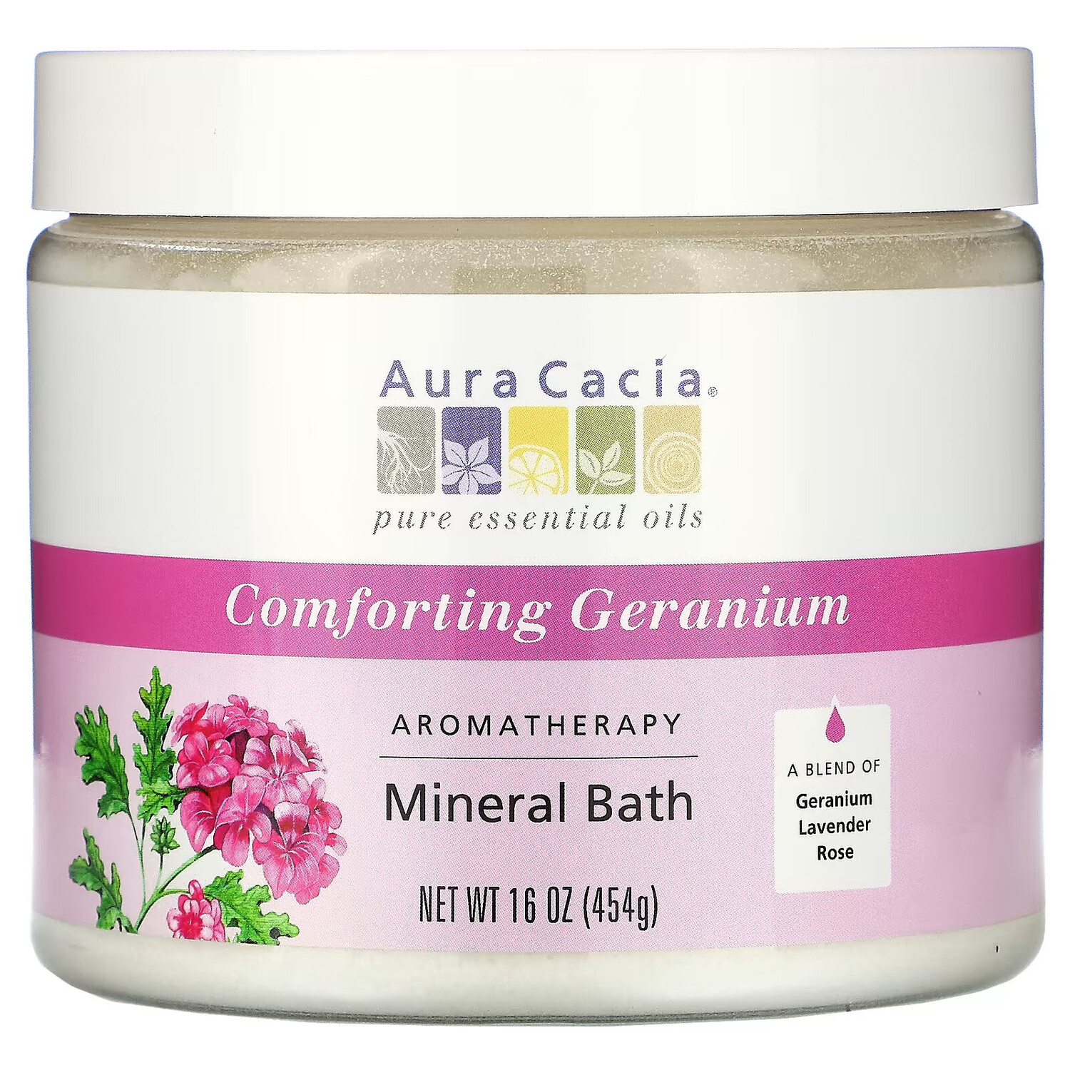 Aura Cacia, Ароматерапевтическое средство для ванны с минералами, успокаивающая герань, 16 унций (454 г) — фото 2