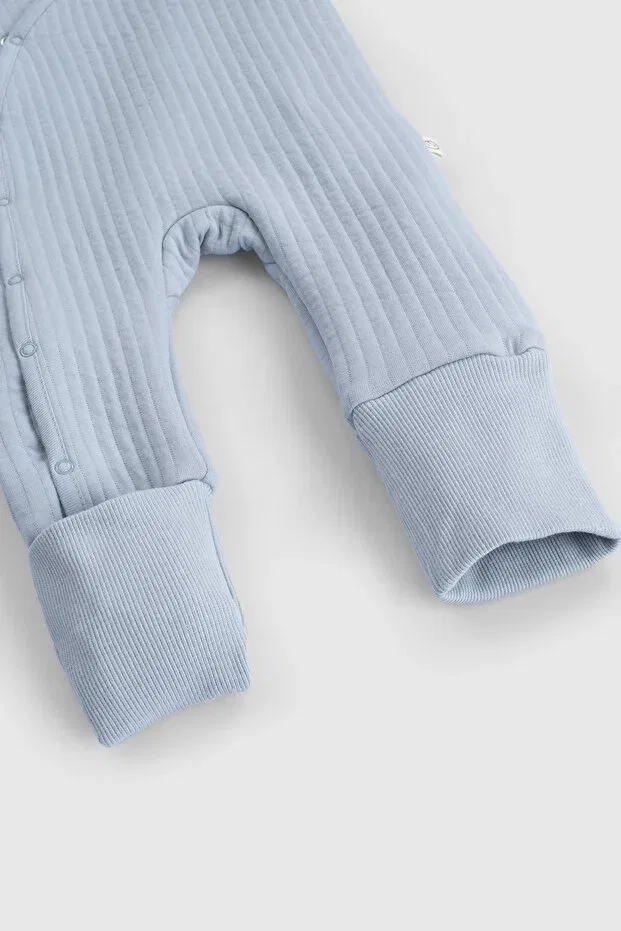 Детский комбинезон для новорожденных стеганый Quilted blue baby romper with booties and gloves Little Gusto, Blue — фото 4