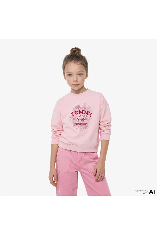 Детские свитшот для девочек с принтом Flower kids Tommy Hilfiger, Pink