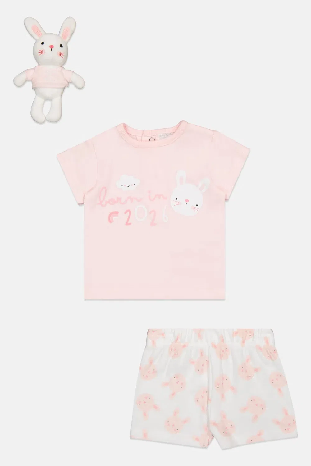 Комплект для девочки с принтом из топа шорт и плюшевой игрушки Rock-A-Bye Baby Boutique, разноцветный — фото 2