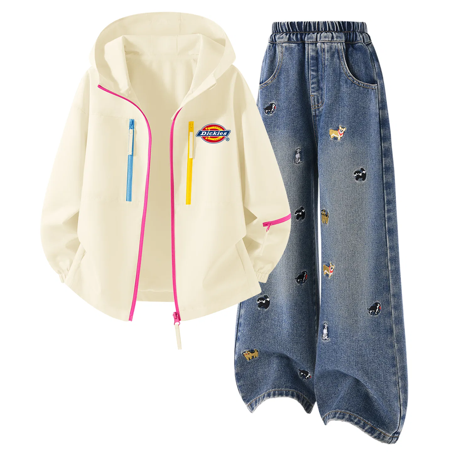 Детский комплект из худи и брюк Dickies, Silicone Standard K Dawn White+Solid Color Denim Blue