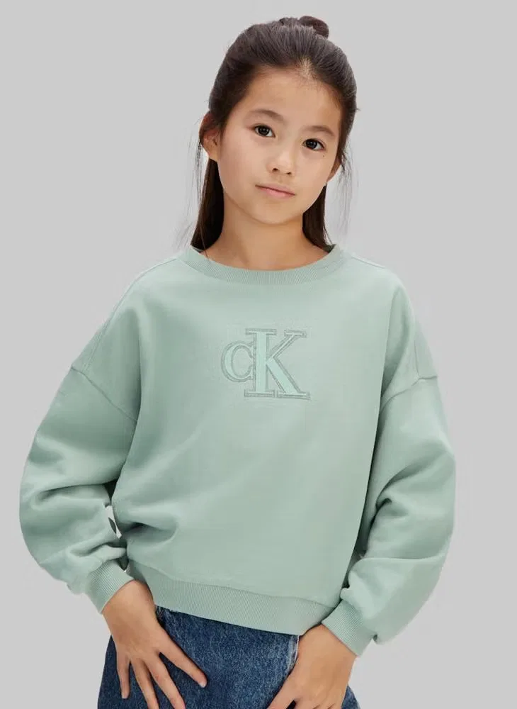 Свитшот с нашивкой-монограммой Ck Monogram Patch Calvin Klein Jeans, нефритовый