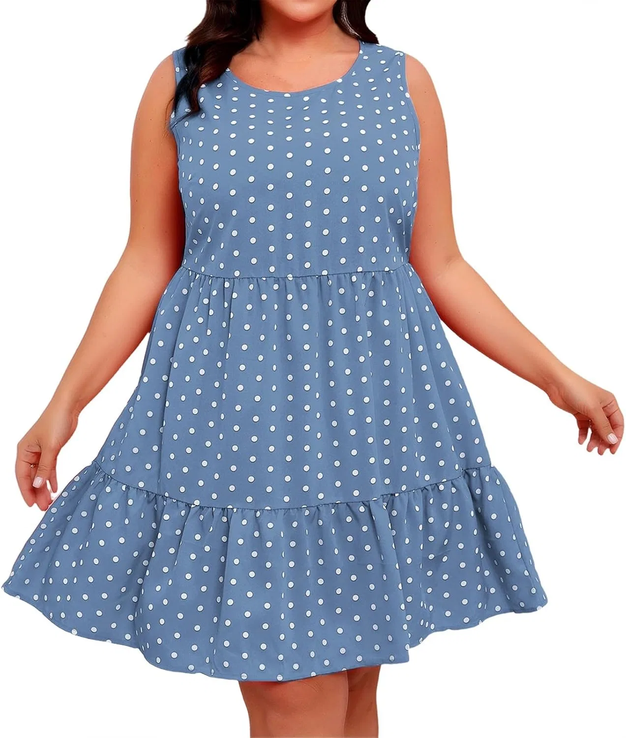 Женское летнее платье в горошек с воланами, Light Blue