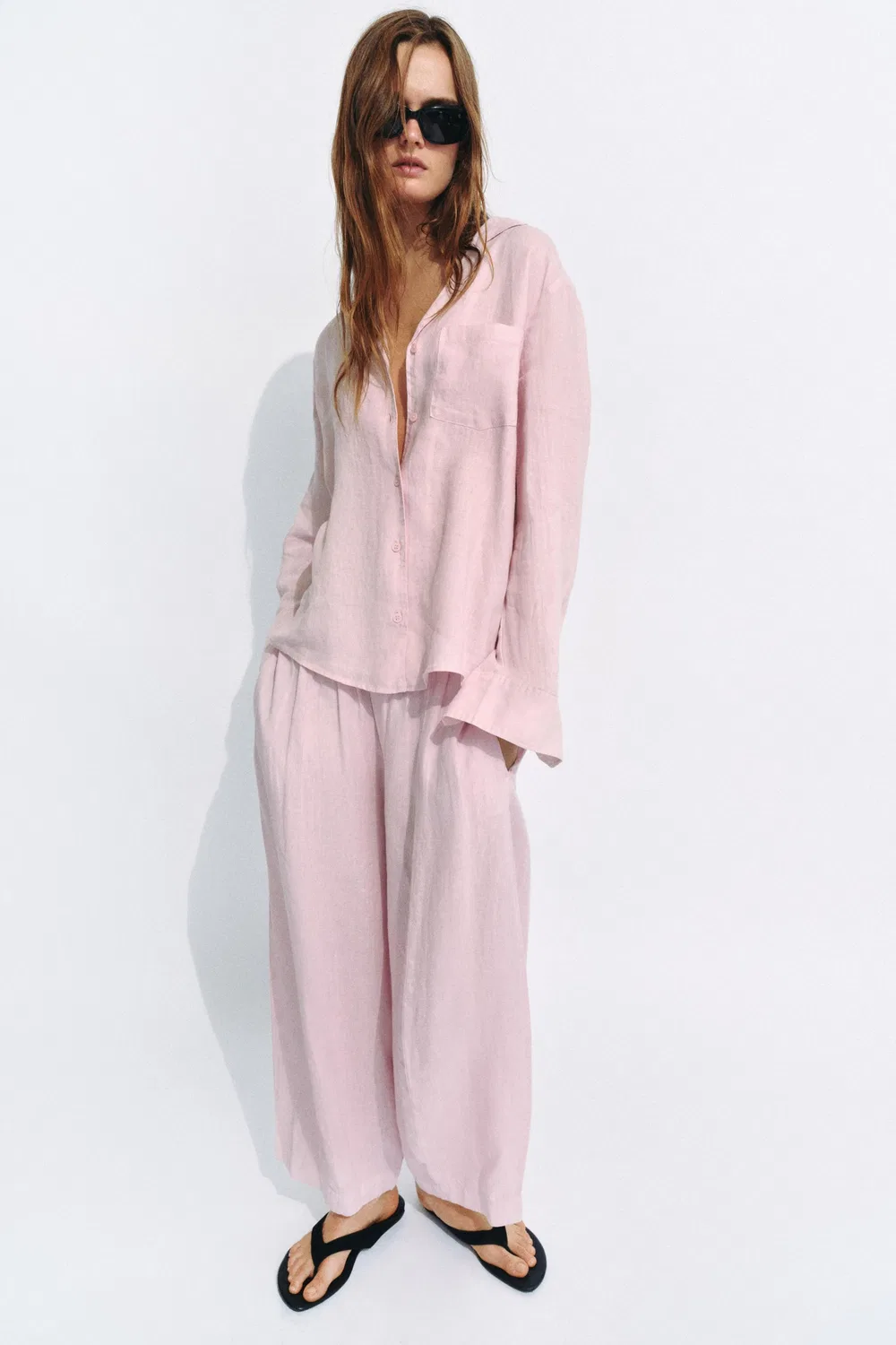 Льняная рубашка с карманом из коллекции ZW. ZARA, Light mauve — фото 2