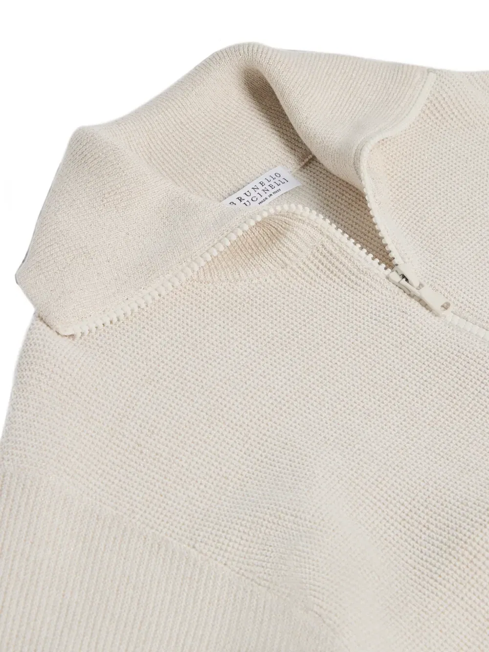 Кардиган в рубчик на молнии Brunello Cucinelli Kids, бежевый — фото 3