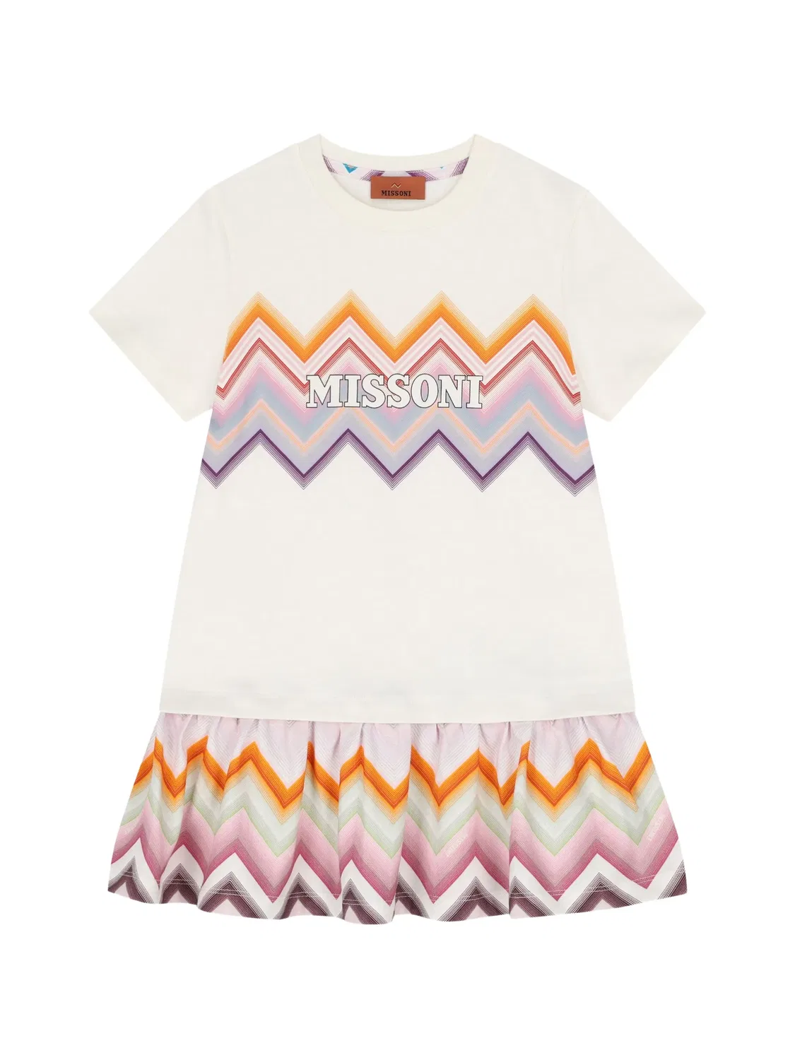 Платье с узором зигзаг и логотипом Missoni Kids, нейтральные цвета