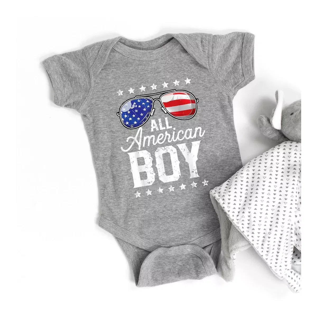 Детский боди с коротким рукавом All American Boy Baby The Juniper Shop, Heather Grey — фото 2