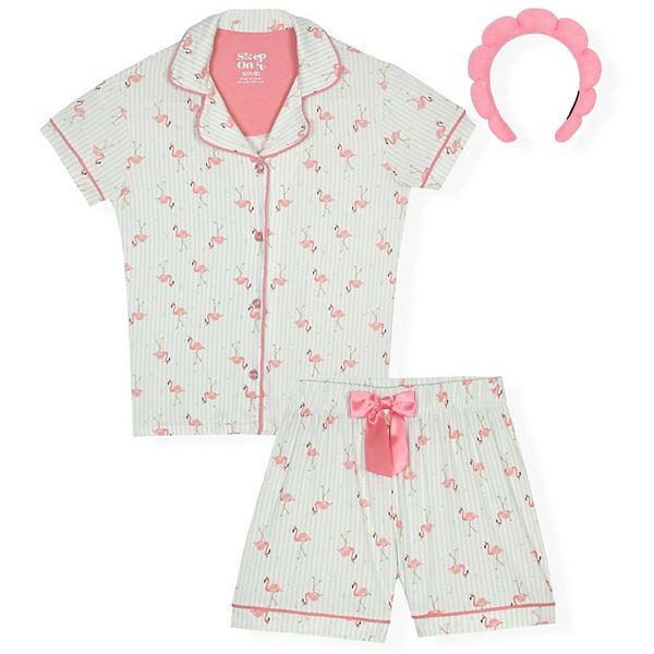 

Детский комплект пижамы Yummy Jersey с короткими штанами и запахом Sleep On It, Aqua Flamingo