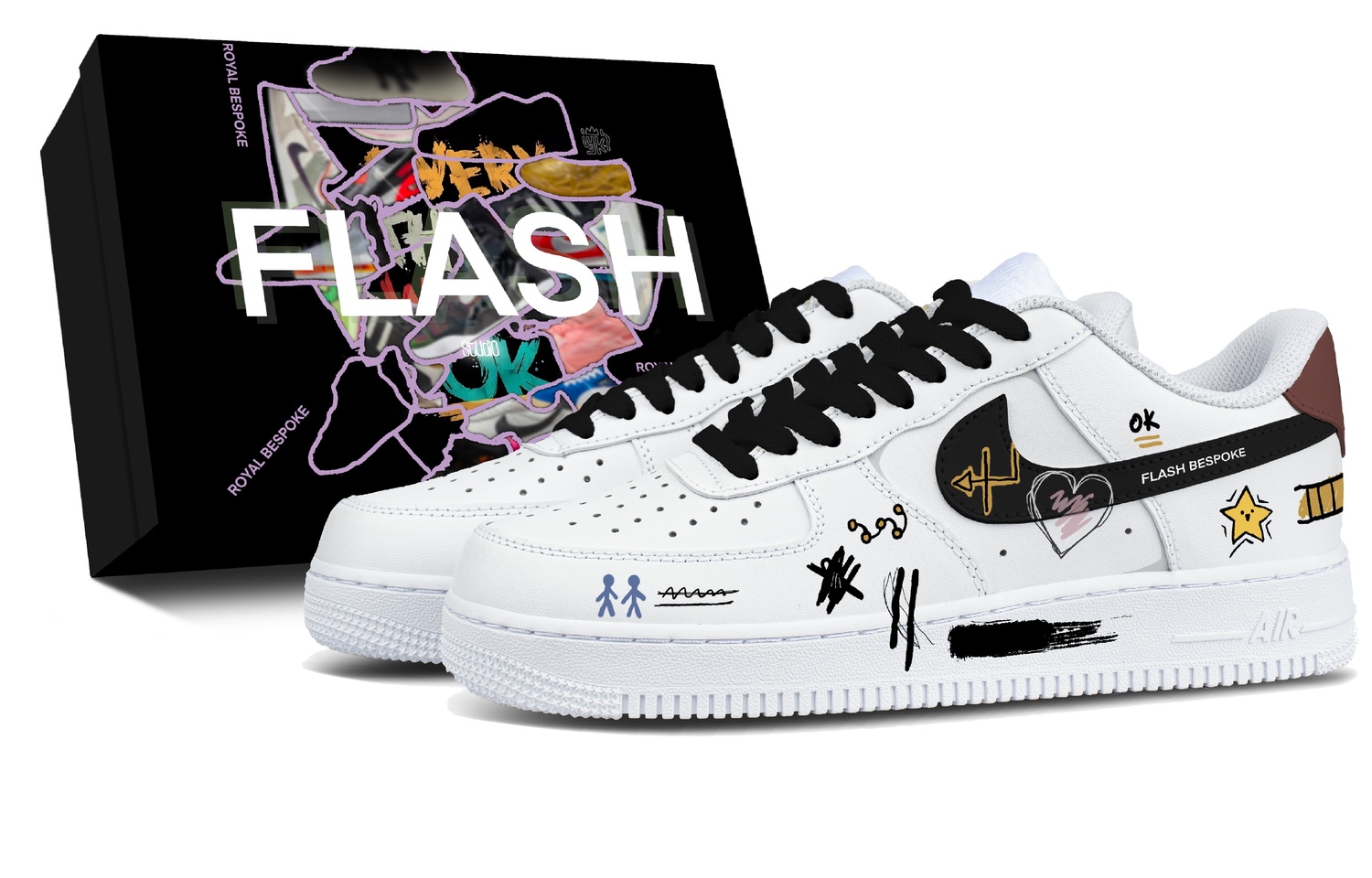 

Nike Air Force 1 Fun Illustration, в комплекте с коробкой, устойчивые к истиранию, низкие, скейтборд обувь, мужские, черный белый