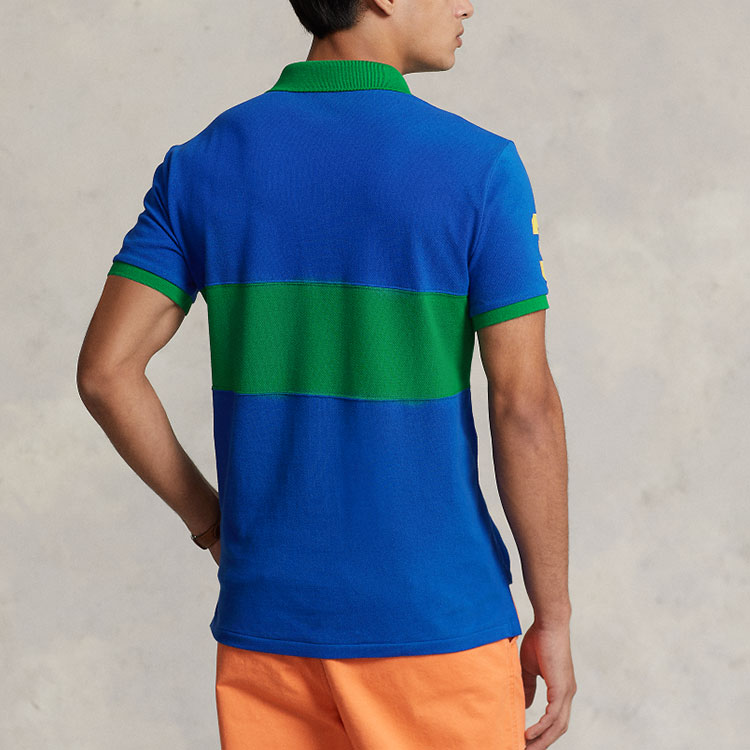 Поло с цветными блоками и вышитым логотипом Polo Ralph Lauren, сине-зеленый — фото 4
