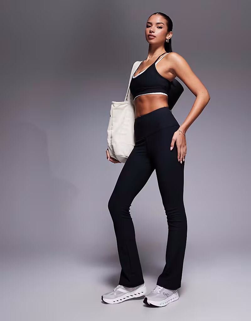 

Облегающие леггинсы для йоги с высокой талией в мелкий рубчик, черные 4505