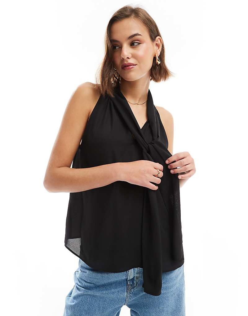 

ASOS DESIGN – Черная шифоновая блузка с галстуком