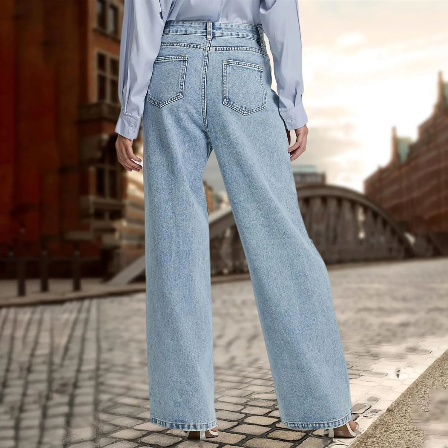 Женские рваные джинсы Mid Waisted Baggy Wide Leg — фото 4