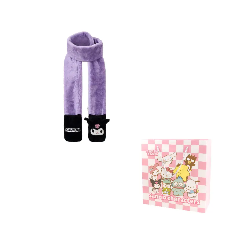 

Sanrio Куломi Вязаный шарф унисекс, Black Purple Kuromi Cartoon Face Knit Scarf