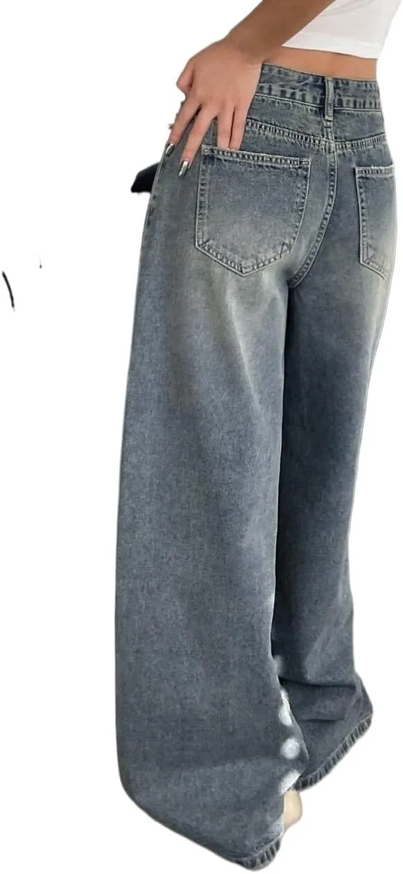 Женские классические джинсы Wide Leg с карманами Generic, Medium Wash