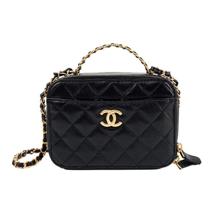 

CHANEL Текстурированная кожаная коробочная сумка из коровьей кожи косметичка маленькая женская черная через плечо