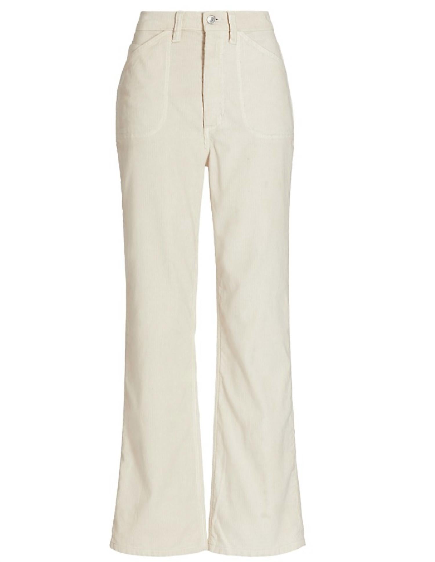 

Женские расклешенные брюки 70-х с карманами из вельвета в оттенке off white REDONE