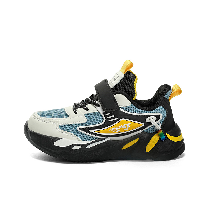 

Детские кроссовки для бега с противоскользящей амортизацией и дышащими свойствами SHIBU, черный/желтый