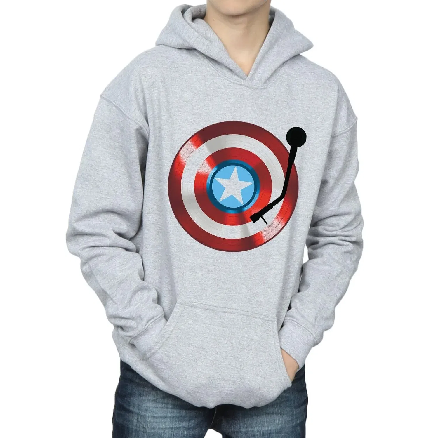 Худи Marvel Captain America с принтом, серый — фото 3