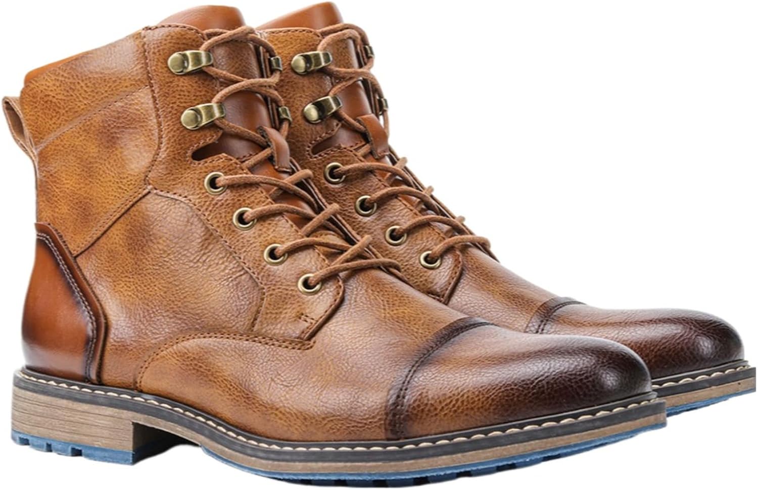 

Мужские кожаные ботинки-чарки с контрастной отделкой, шнуровкой, ретро заостренным носком Jingsmnx, коричневый