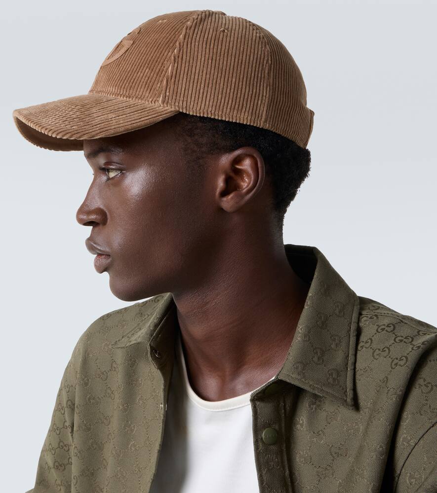 Бейсболка Double G из хлопкового вельвета Gucci, Teak/Beige — фото 3